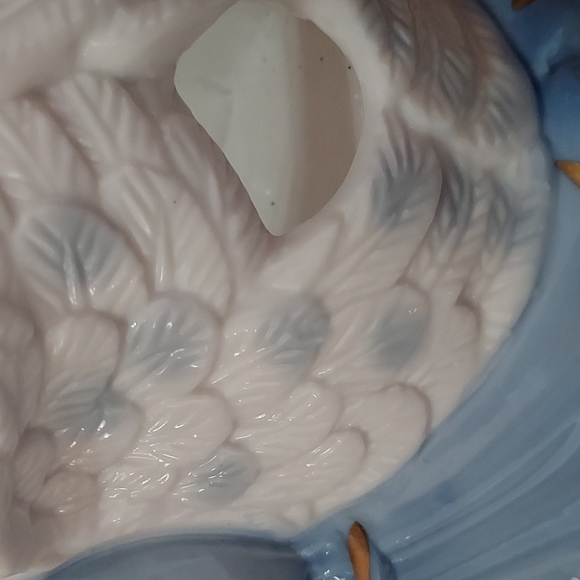 Twin Angels Pillar Candle Holder Dressed in Blue trimmed in Gilting Gold. - Picture 8 of 10